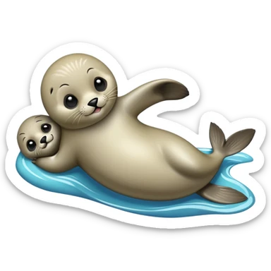 cinematic-seal-realistic-full-body-lounging-emoji,-sleek-body-stretched,-short-smooth-fur-glinting-in-the-sea-breeze,-flippers-tucked-comfortably-beneath-its-body,-large-dark-eyes-filled-with-playful-curiosity sticker