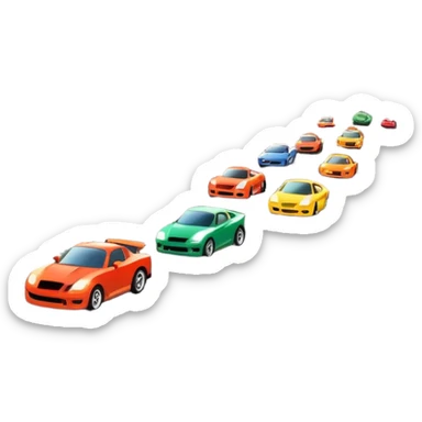 grandstands filled with cheering crowds, checkered flags waving, and traffic lights signaling the start, with a thrilling atmosphere of anticipation and speed. Sporty cars and motorcycles lined up at the starting line, ready to race, with a vibrant racetrack in the background. sticker