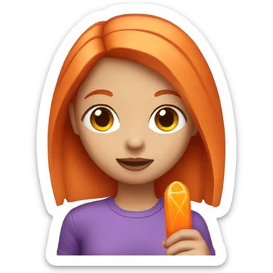 A girl with orange hair holding a purple popsicle  sticker