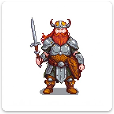 pixel art ginger viking with red beard and armor, running animation frame 4, pushing off ground sticker