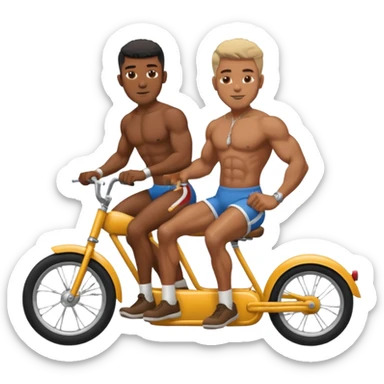 Black big men without shirt riding an old small bike sticker
