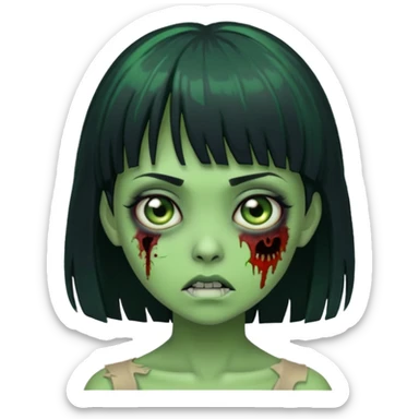 girl zombie with green skin with black hair long with bangs sticker