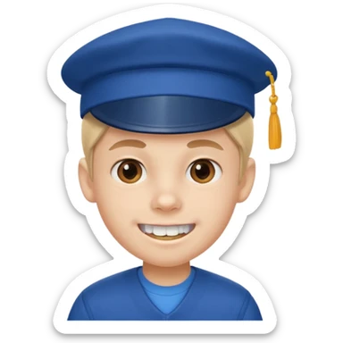 cartoon schoolboy with a cap and prominent front teeth sticker