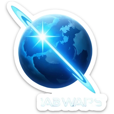 The image is a sci-fi poster with glowing blue text that reads “ALPHA ORIONIS WARS.” A bright blue planet or star glows at the bottom, and the word “STARBLAST” appears below. The design has a futuristic, space-themed look. sticker