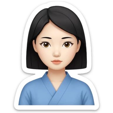 Korean woman, East Asian features,
female human avatar,
front face icon style,
large head, minimal neck,
neutral expression, calm mood,
simple black hair,
flat illustration style,
clean background sticker