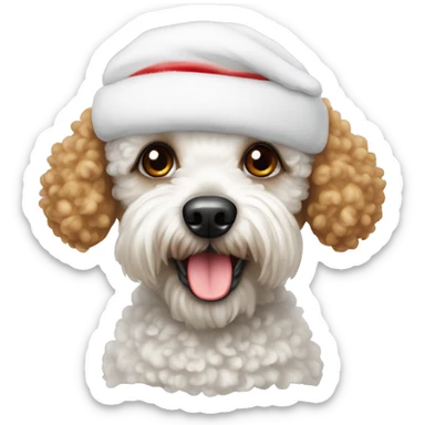 White toy poodle wearing Santa hat sticker