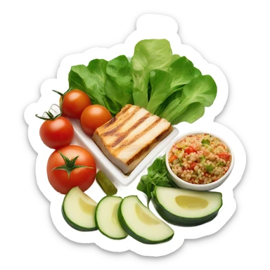 round white plate with healthy food sticker