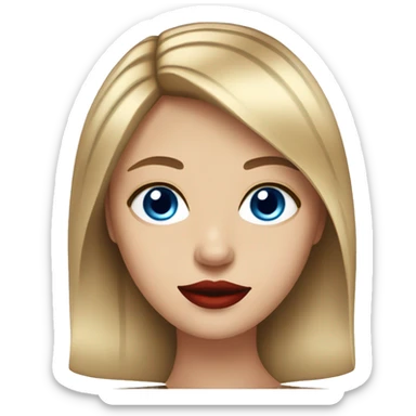 Girl with straight dark blonde hair and blue eyes with red lipstick and eyeliner sticker