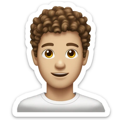 white skinned male teen with diamond face shape  brown curly fringe hairstyle and brown eyes and a young face sticker