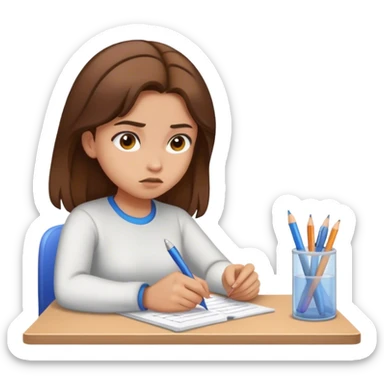 girl with brown hair and light skin taking a test sticker