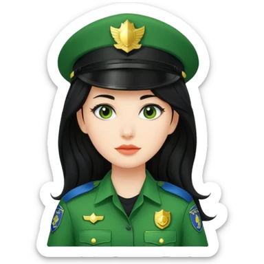 Female POLICE IN green, long black hair sticker