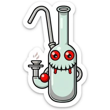 cartoon bong with bloodshot red eyes, smoke coming out from the top, slightly stoned and relaxed with a faint smile, simple or transparent background sticker