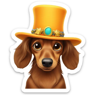 Longhaired dachshund with a crazy hat keepin his thumb up sticker