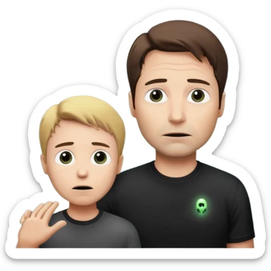 Mulder from the x-files looking very very worried (not trusting anyone today) while wearing a dark t-shirt an alien beam trying to lift him up sticker