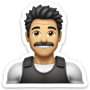 homme musclé avec des cheveux noir un regard combattent et un sourirs démoniaque sticker