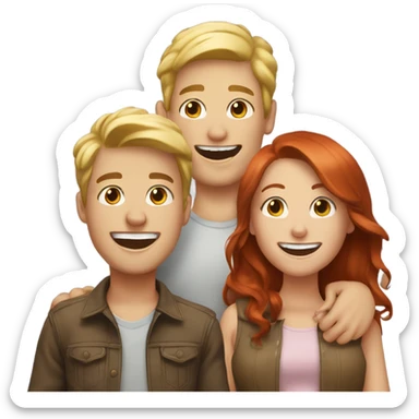 Four friends, two are girls, one is blond and one is brunette, and also two boys, one brunette and one red head laughing together sticker