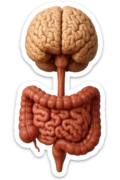 intestino e cervello sono collegati verticalmente, iperrealistico 4k sticker