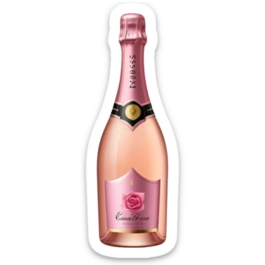 bottle of sparkling rosé champagne with a rose logo on the label, tilted up and to the left, no glass sticker