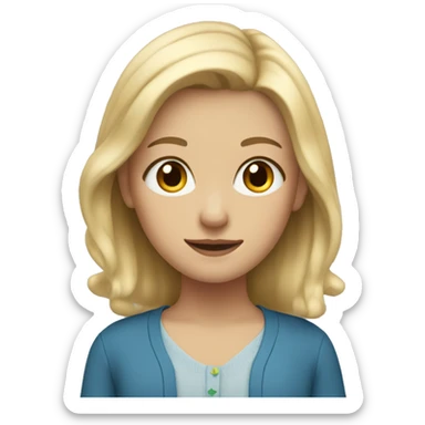 blonde girl with brown eyes and blue cardigan  sticker