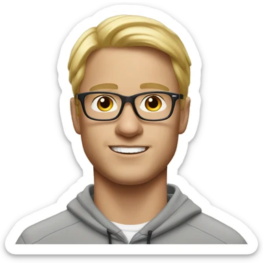 Man, Blond hair, airpods in the ears, glasses and nike hoodie sticker