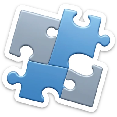 Minimal flat-style puzzle piece emoji in blue and grey, professional design for business presentation, clean edges, modern Anaplan-style aesthetic sticker