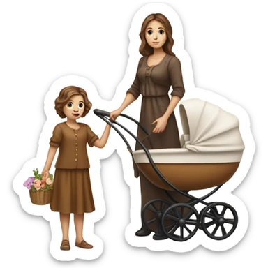 slavic beautiful mother with brown hair. next to caramel baby carriage sticker