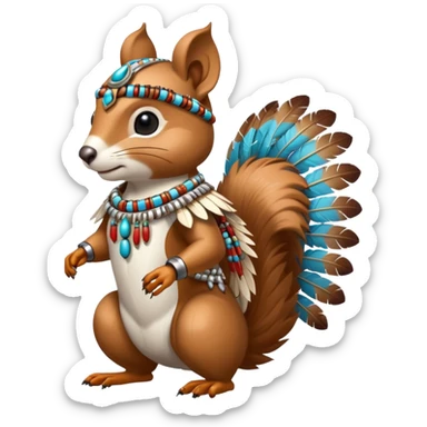 Full Robotic squirrel wearing native American regalia with feathers and beads sticker