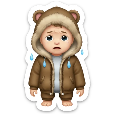 a full body of baby boy wearing fur clothing, crying



















 sticker