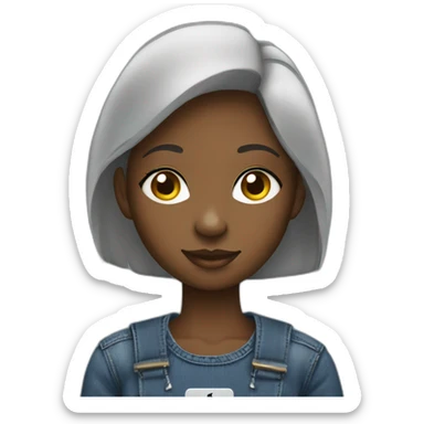 a young african girl who is a programmer using her mac book to code and where a denim top sticker