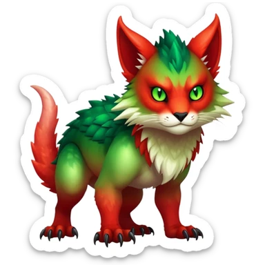 Cool Edgy Green-Red-gradient badass Fionbri-Vernid-Trico-animal-creature full bodyd sticker