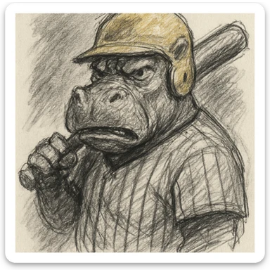 hippo holding a baseball bat, wearing a yellow helmet, pinstripes outfit sticker