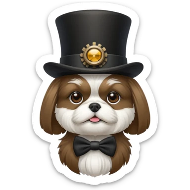 Shitzu black and white with top hat /steampunk sticker
