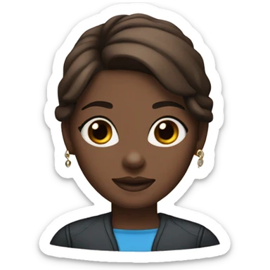 A brown haired woman with blue eyes with black pit bull sticker