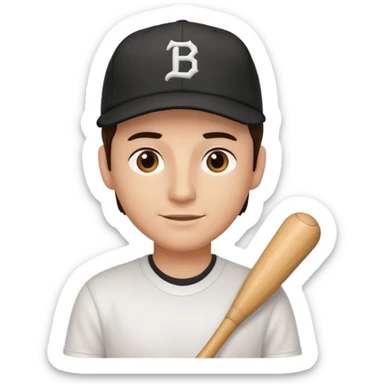 Male brunette movie producer black baseball hat white tshirt  sticker