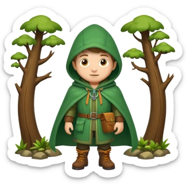 forest explorer hooded cloak object icon, green cloak with hood, leather straps, adventure vibe, 3D cartoon, mobile game icon style, centered, clean background, no text, no watermark
 
 sticker