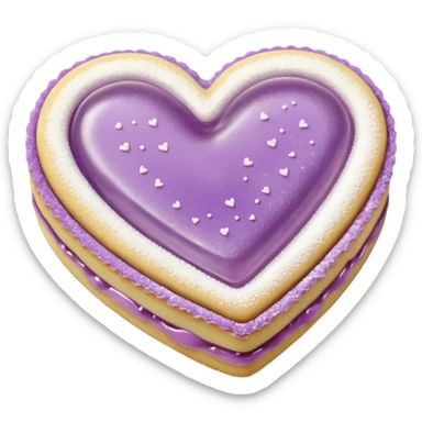 Realistic shortbread cookie in the shape of a heart with pale lilac color jelly middle filling and sprinkled powder sugar on top. sticker