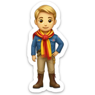 Scout boy with a RED AND YELLOW knotted scarf and a blue scout shirt sticker