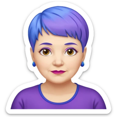 mujer muy mayor un poco gorda pelo azul o morado pixie cut  sticker