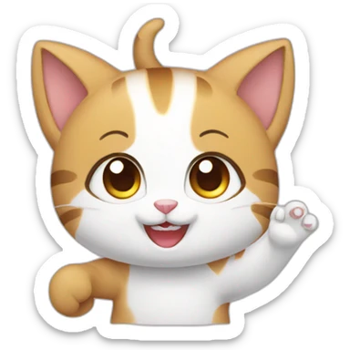cute anime cat waving sticker