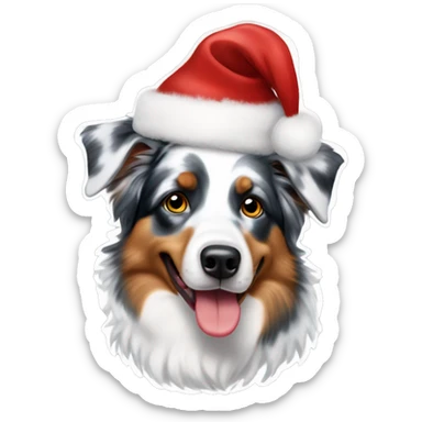 Miniature American shepherd blue Merle wearing a Christmas hat sticker