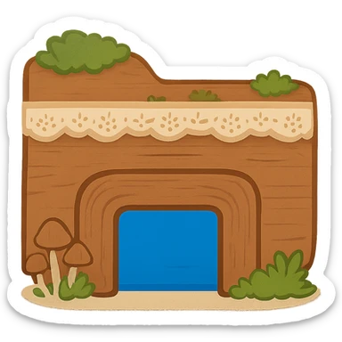 Recolor only the archway-shaped piece at the bottom of the folder icon to a bright blue, matching the original File Explorer icon. Keep the rest of the icon unchanged with cottagecore style, soft earthy tones, moss, mushrooms, lace. No words or text. Maintain transparent background. The style should reflect cottagecore aesthetic with soft earthy tones and natural elements. sticker