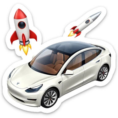 Tesla model 3 white. Two small rockets mounted flat on roof for extra propulsion sticker