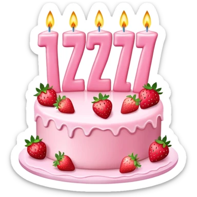 Pink cake with the number 27 as candles on it and strawberries  sticker