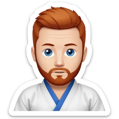 homme blanc, yeux bleu, cheveux brun très court avec barbe rousse et boucle d'oreille doré à l'oreille gauche avec kimono de jiu!jirsu sticker