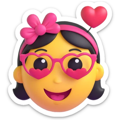 3D smiley emoji, large eyelashes, girly, heart headband, blowing a kiss sticker