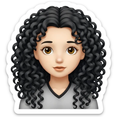 Girl with long black and white streaks curly hair sticker