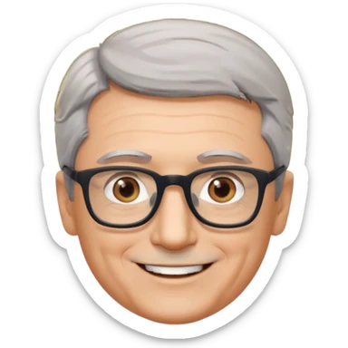 man 60 short grey hair, brown eyes small black rectangle glasses  sticker