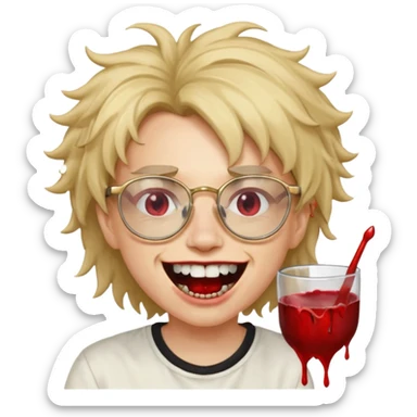 Cabelo bagunçado com oculos sorrindo com metade do rosto com dente de ouro e saindo sangue da boca  sticker