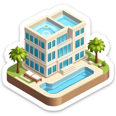 luxury spa resort hotel, isometric exterior  sticker