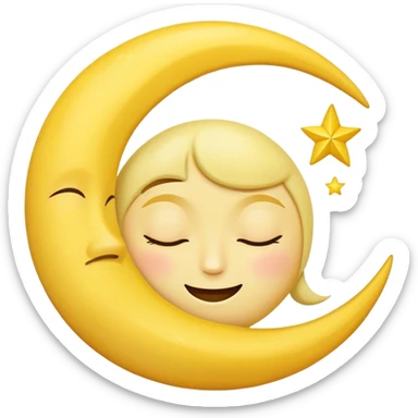 A crescent moon with a sleepy, peaceful face sticker